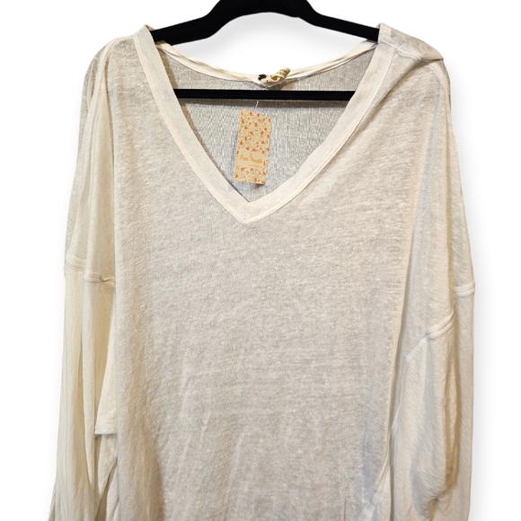 NWT Free People We the Free On My Mind Oversized V Neck Linen Blend Shirt - Picture 4 of 8